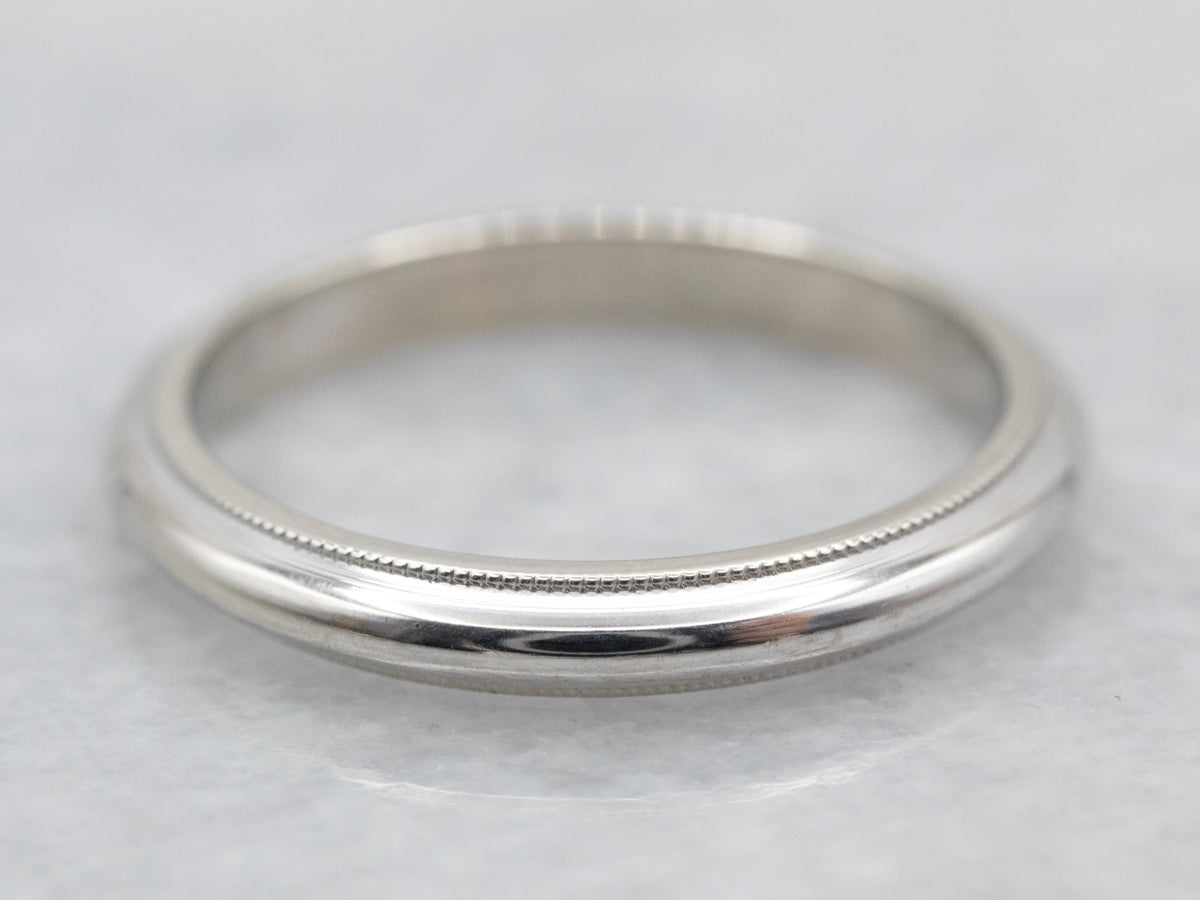 14K White Gold Milgrain Edge Band Ring