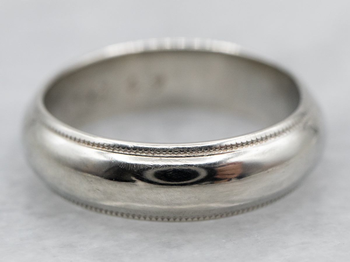 14K White Gold Vintage Milgrain Edge Band Ring