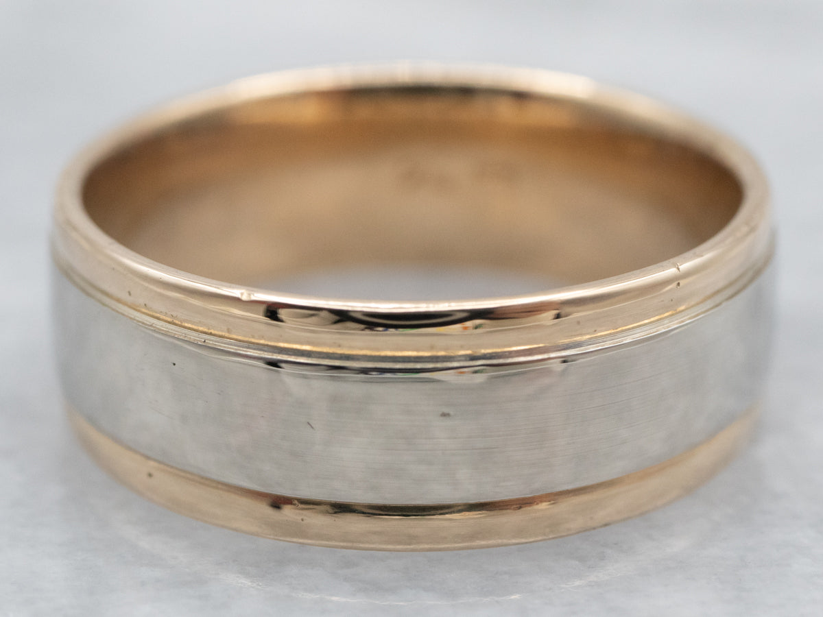 14K Two Toned Line Edge Band Ring