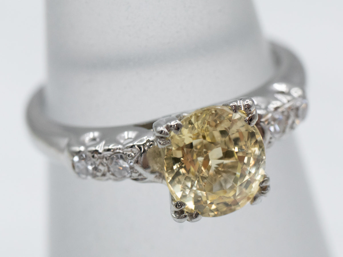 Retro Era Yellow Sapphire and Diamond Ring