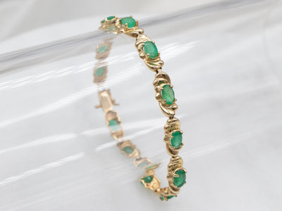 Vintage Ornate Emerald Link Bracelet