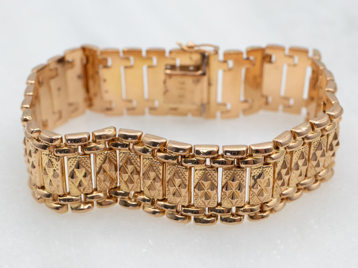 Textured Rose Gold Panel Link Bracelet