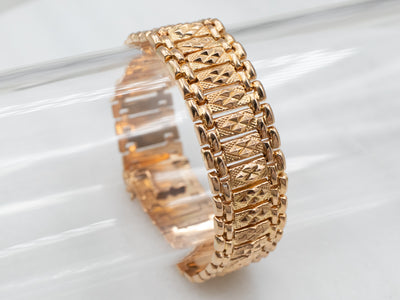 Textured Rose Gold Panel Link Bracelet