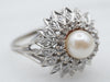 White Pearl and Diamond Cluster Ring