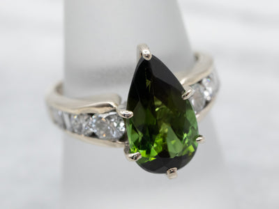Stunning Green Tourmaline and Diamond Ring