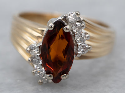 Marquise Citrine and Diamond Bypass Ring