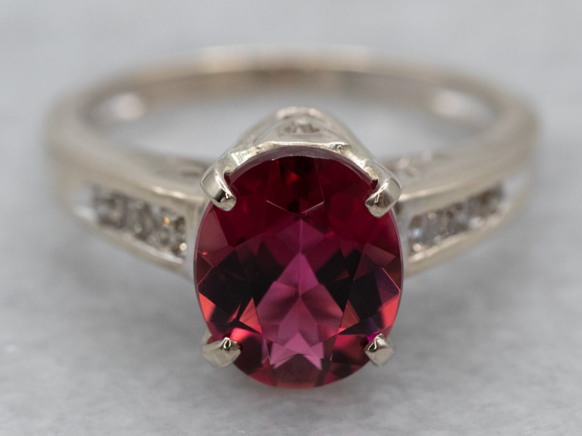 White Gold Pink Tourmaline and Diamond Ring