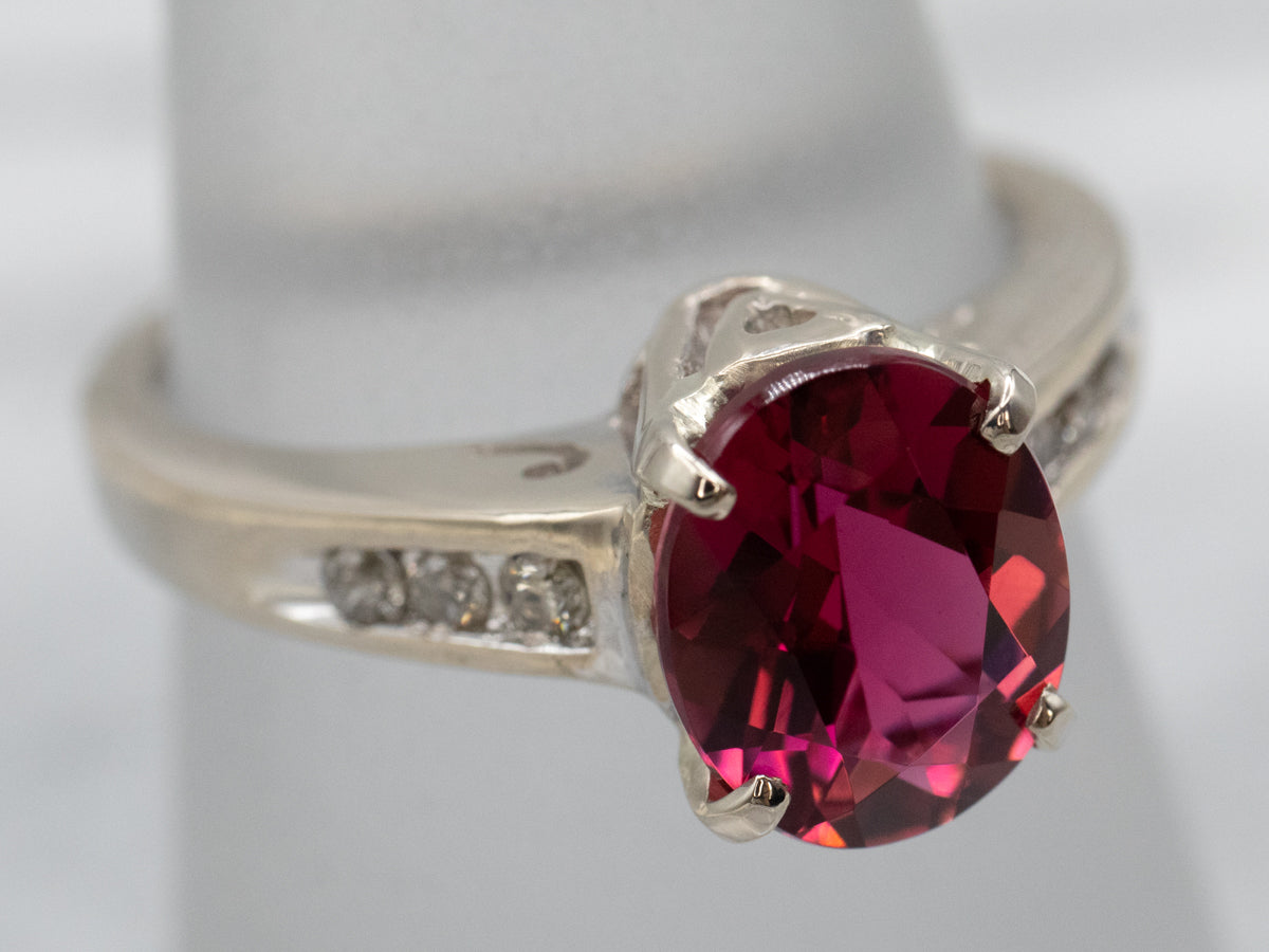 White Gold Pink Tourmaline and Diamond Ring