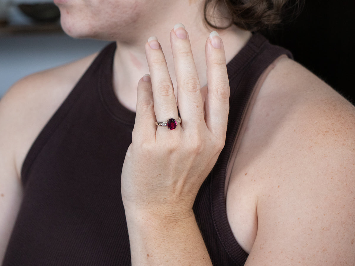 White Gold Pink Tourmaline and Diamond Ring