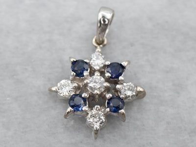 Floral Diamond and Sapphire Halo Pendant