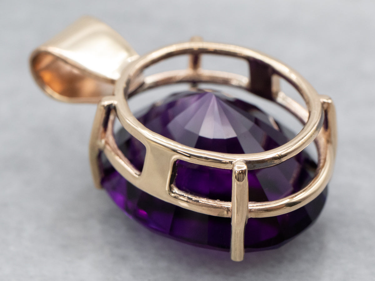 Oversized Amethyst Pendant in Yellow Gold