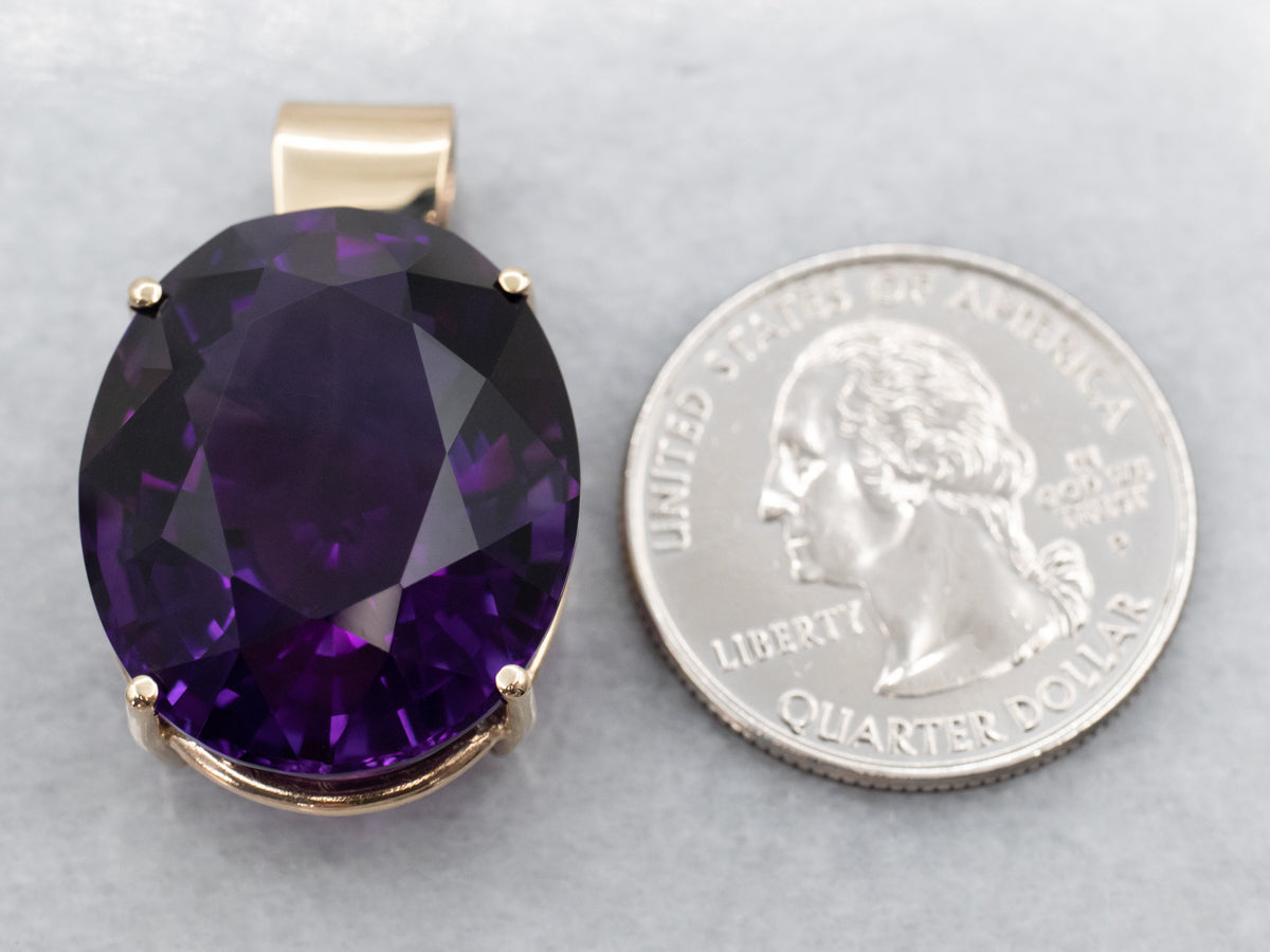 Oversized Amethyst Pendant in Yellow Gold