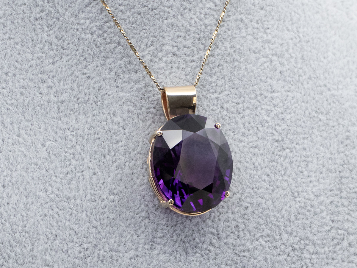 Oversized Amethyst Pendant in Yellow Gold