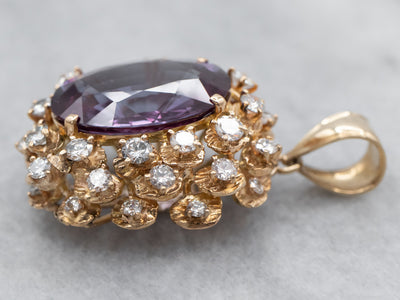Bold Synthetic Alexandrite and Diamond Cluster Pendant