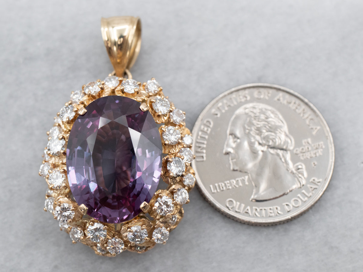Bold Synthetic Alexandrite and Diamond Cluster Pendant