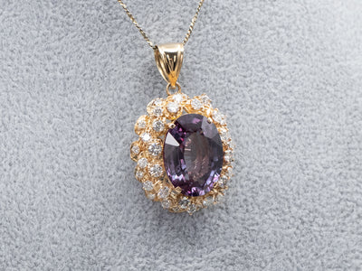 Bold Synthetic Alexandrite and Diamond Cluster Pendant