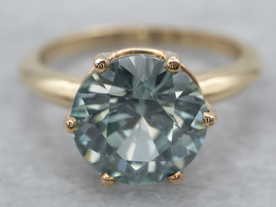 Gold Blue Zircon Solitaire Ring