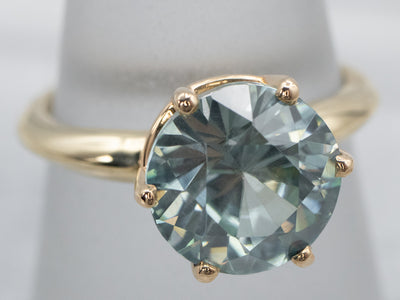 Gold Blue Zircon Solitaire Ring