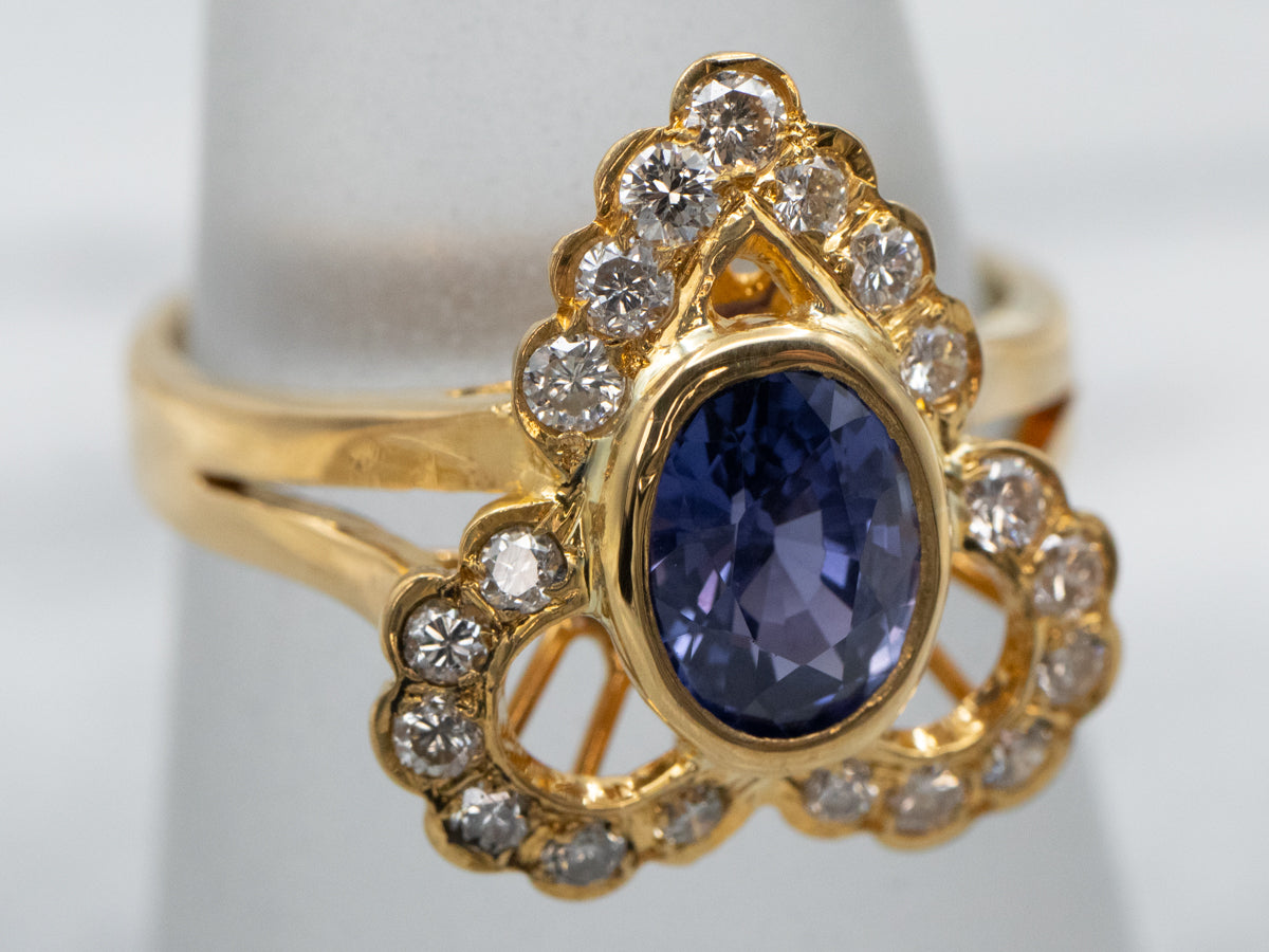 Ornate Sapphire Diamond Dinner Ring