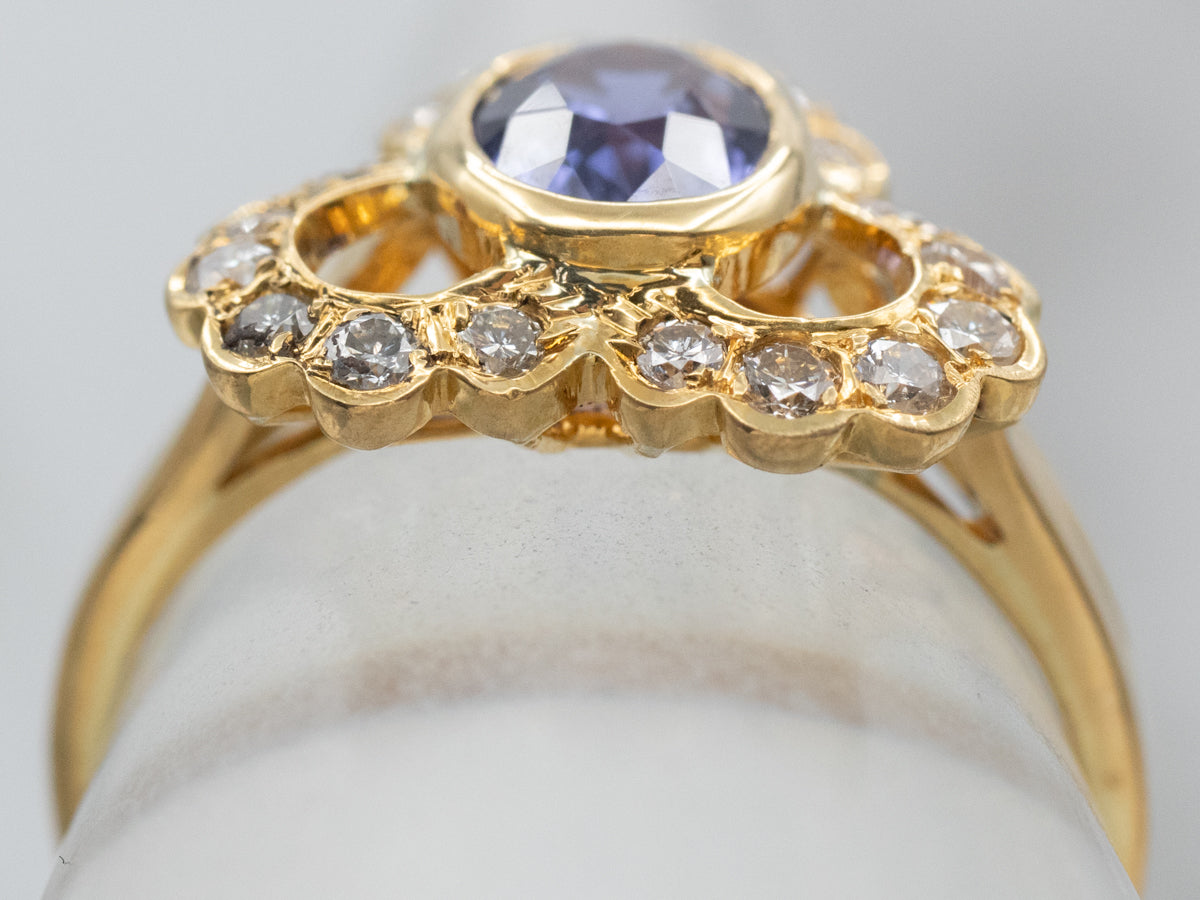 Ornate Sapphire Diamond Dinner Ring