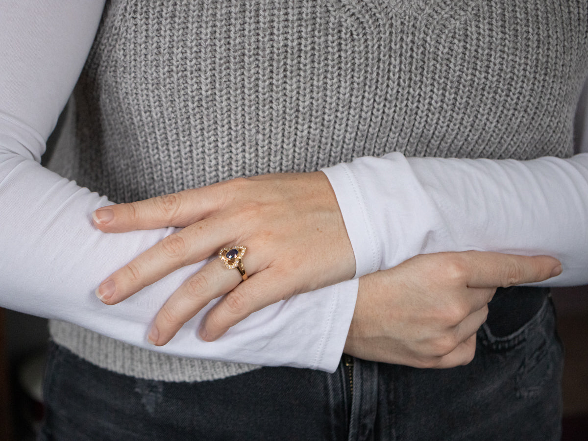 Ornate Sapphire Diamond Dinner Ring