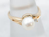 Modernist Gold Pearl and Diamond Ring