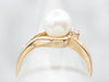 Modernist Gold Pearl and Diamond Ring
