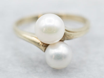 Gold Double Pearl Bypass Ring