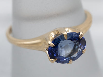 Victorian East-West Set Sapphire Solitaire Ring