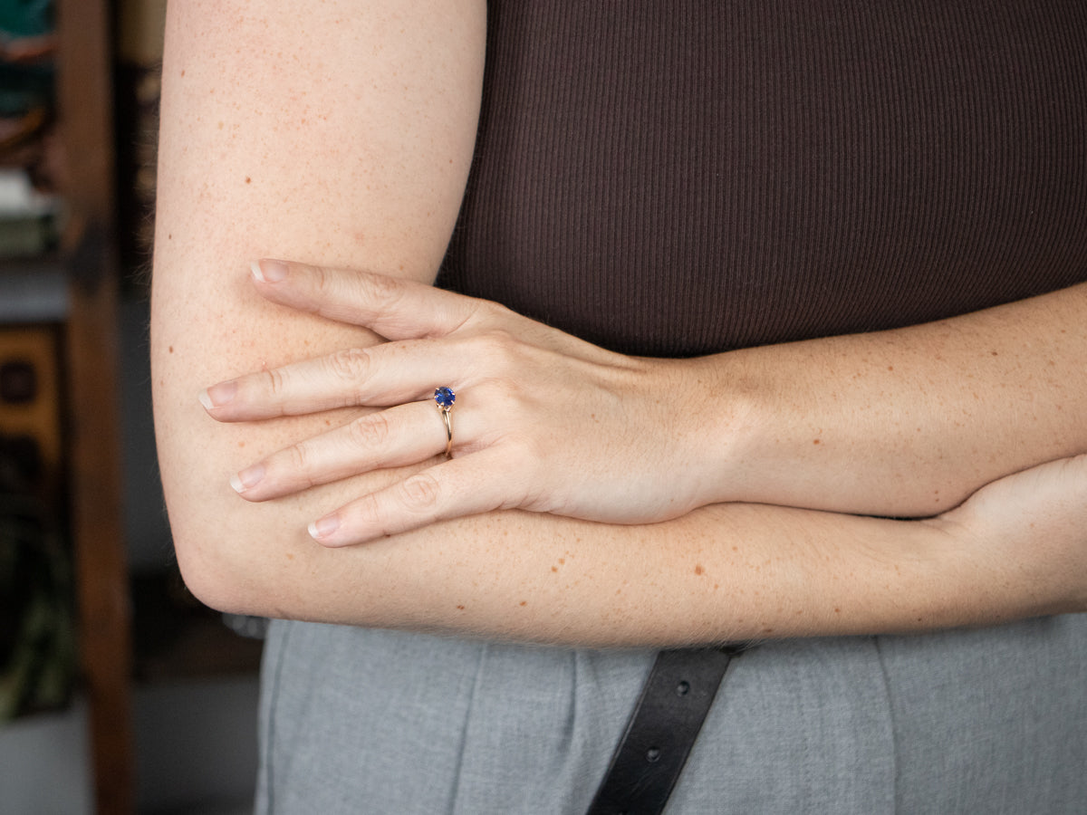 Victorian East-West Set Sapphire Solitaire Ring