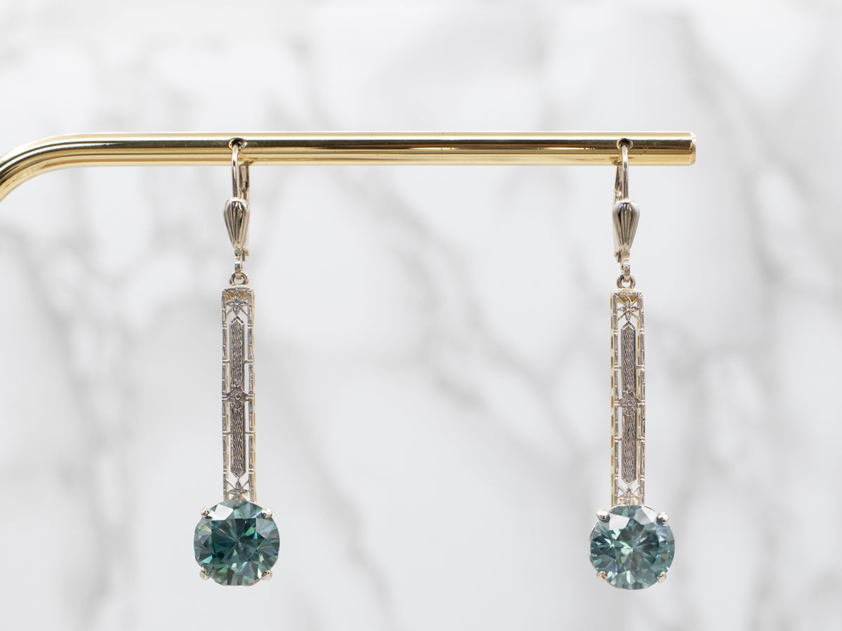Blue Zircon Engraved Bar Drop Earrings