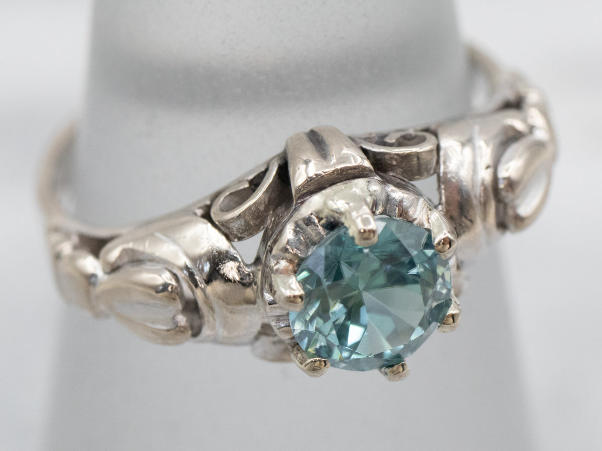 Ornate Blue Zircon Solitaire Ring