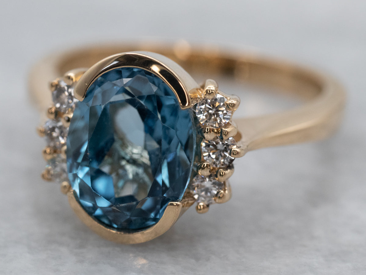 Buy 3pcs Oval London Blue Topaz Engagement Ring Set 14k Rose Gold Unique  Vintage Halo Diamond Ring Topaz Wedding Band November Birthstone Ring  Online in India - Etsy