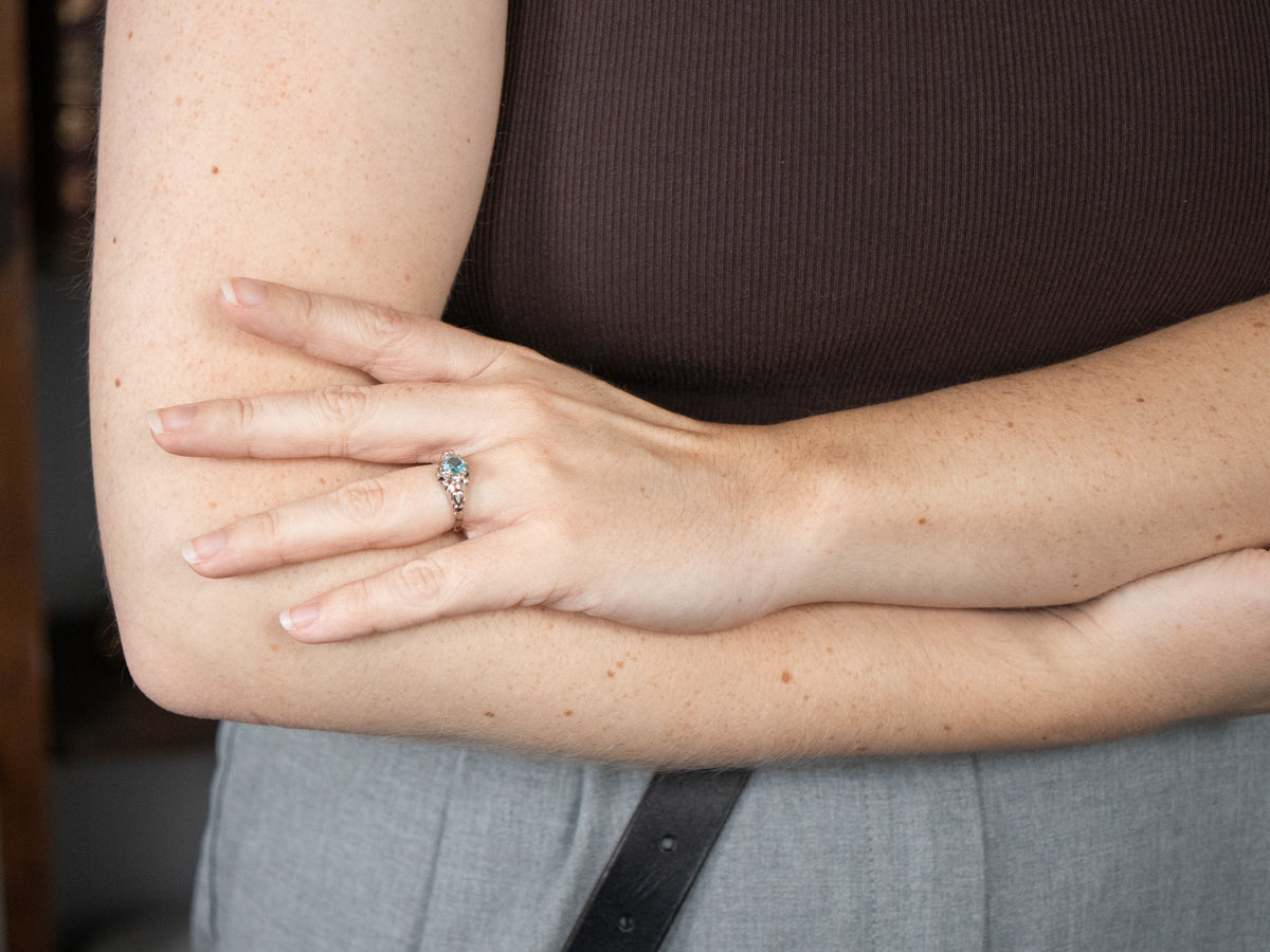 Ornate Blue Zircon Solitaire Ring