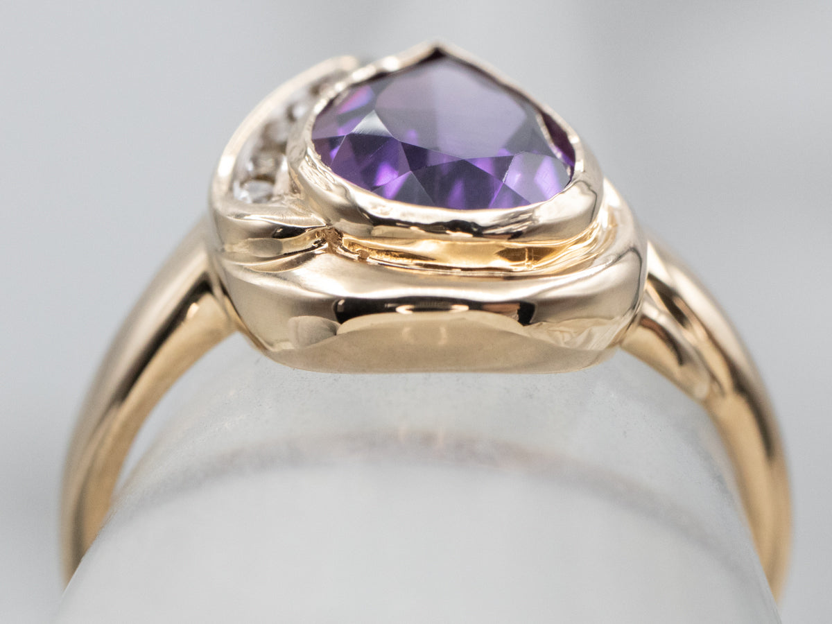 Teardrop Amethyst and Champagne Diamond Ring