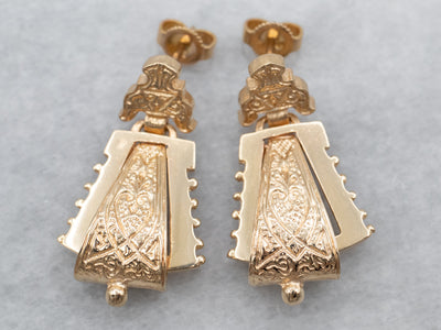 Ornate Victorian Revival Gold Drop Earrings