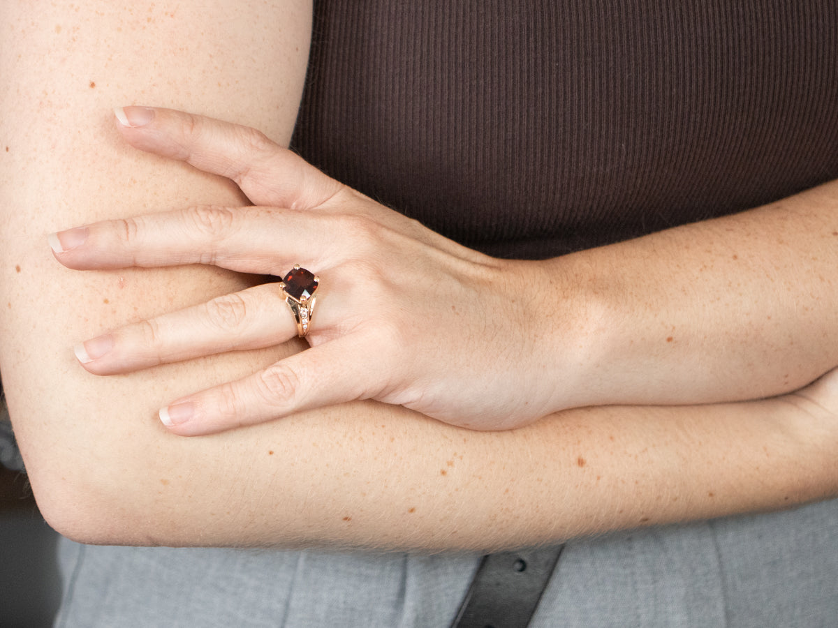 Yellow Gold Garnet and Diamond Ring