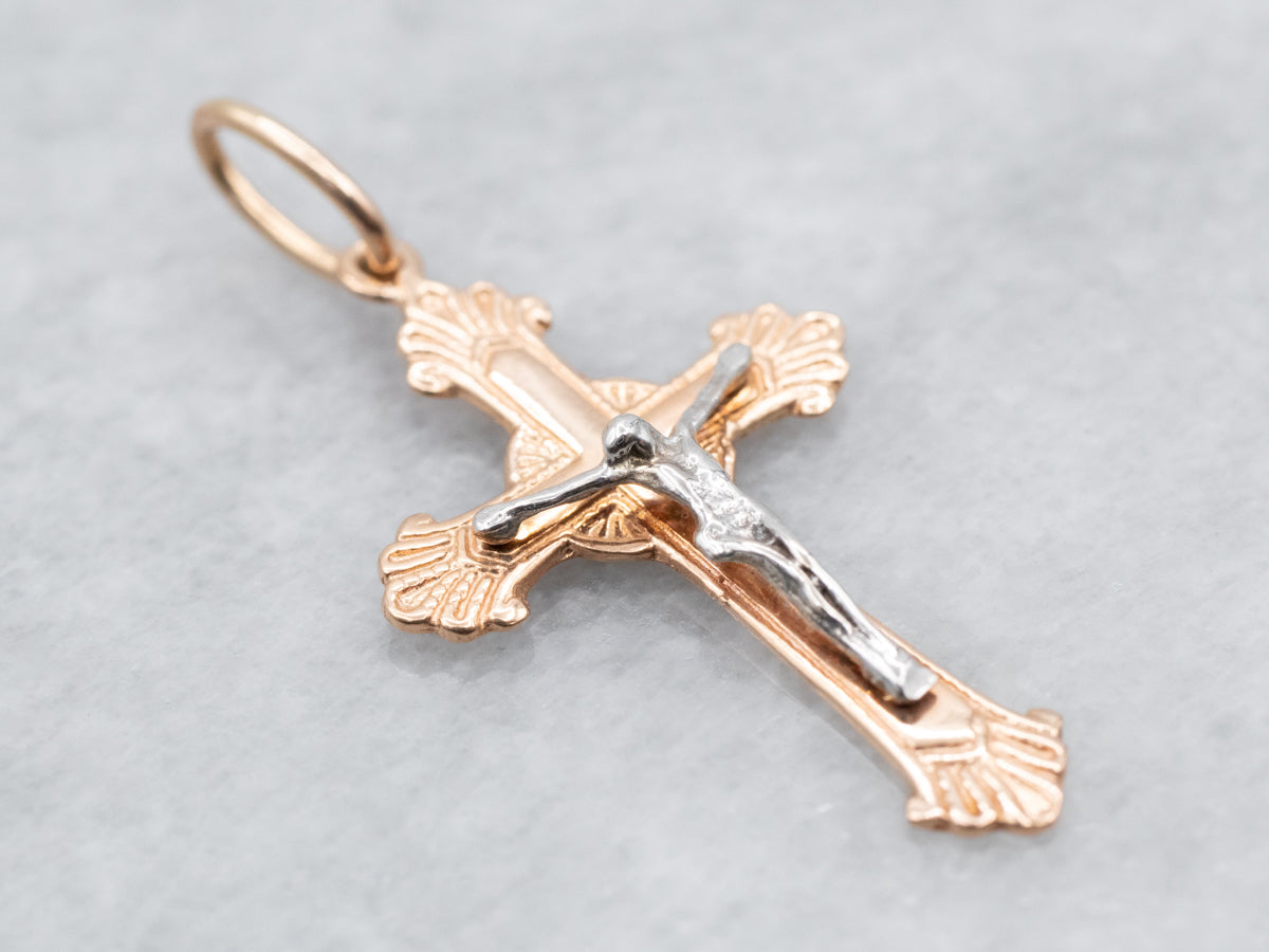 Two Tone Gold Crucifix Pendant