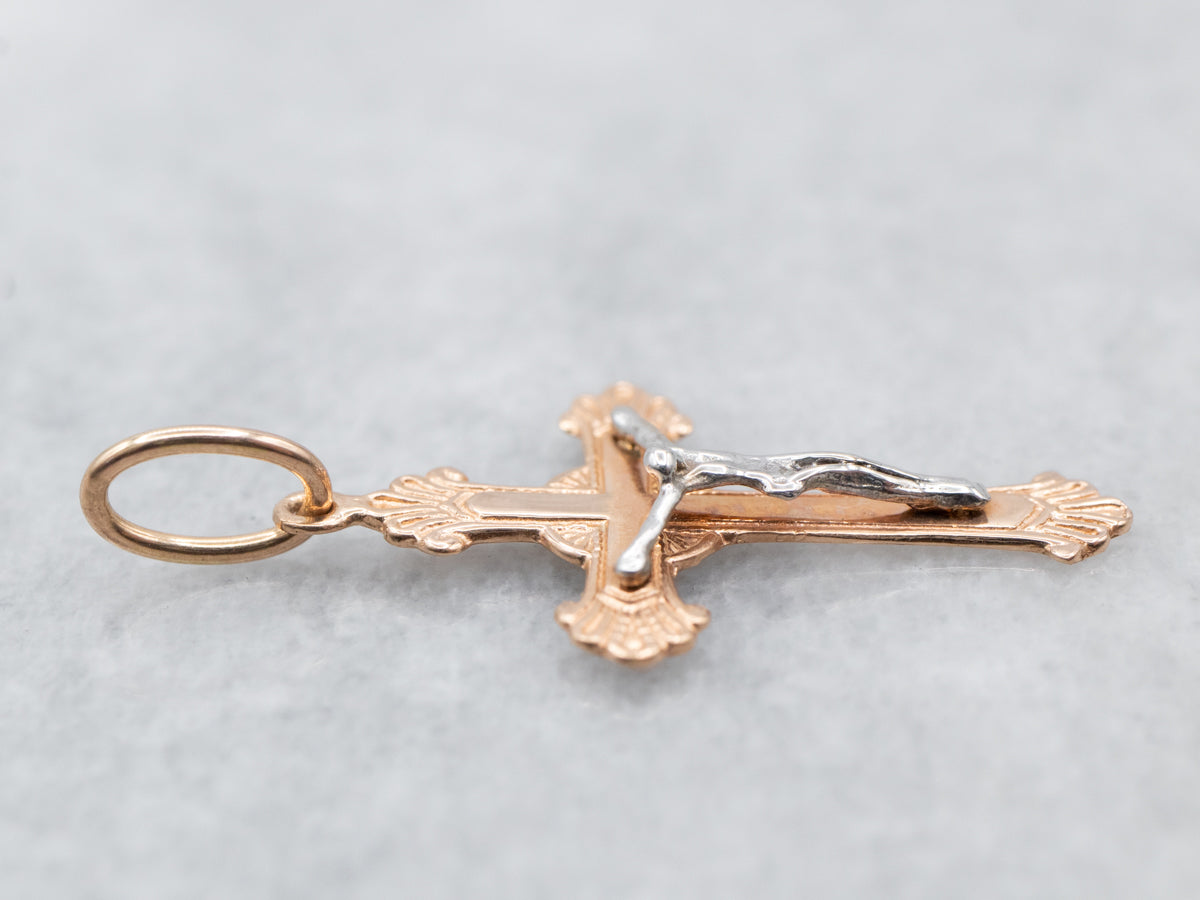 Two Tone Gold Crucifix Pendant