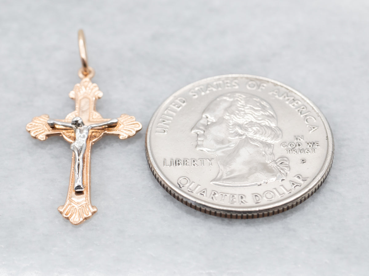 Two Tone Gold Crucifix Pendant