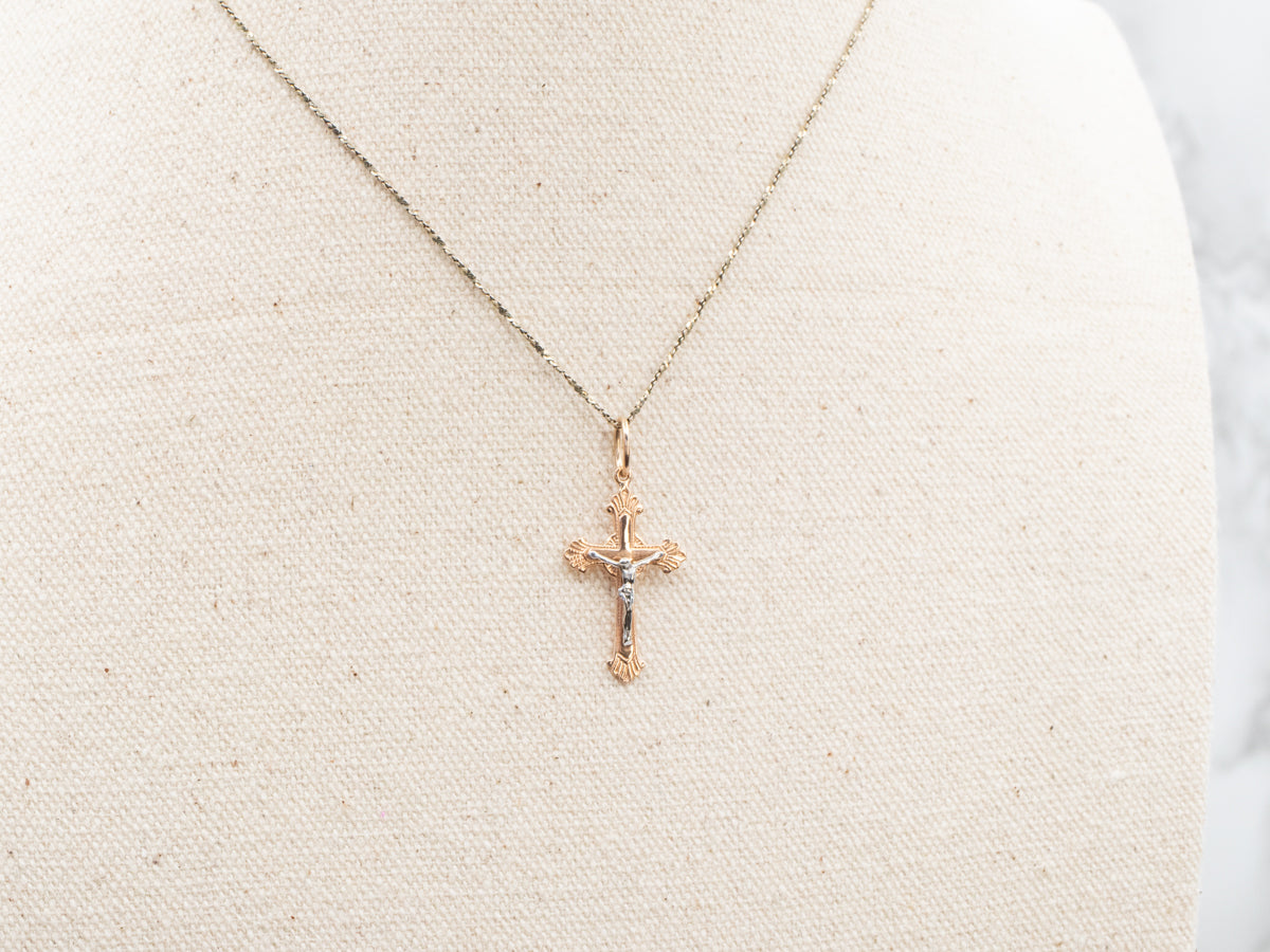 Two Tone Gold Crucifix Pendant