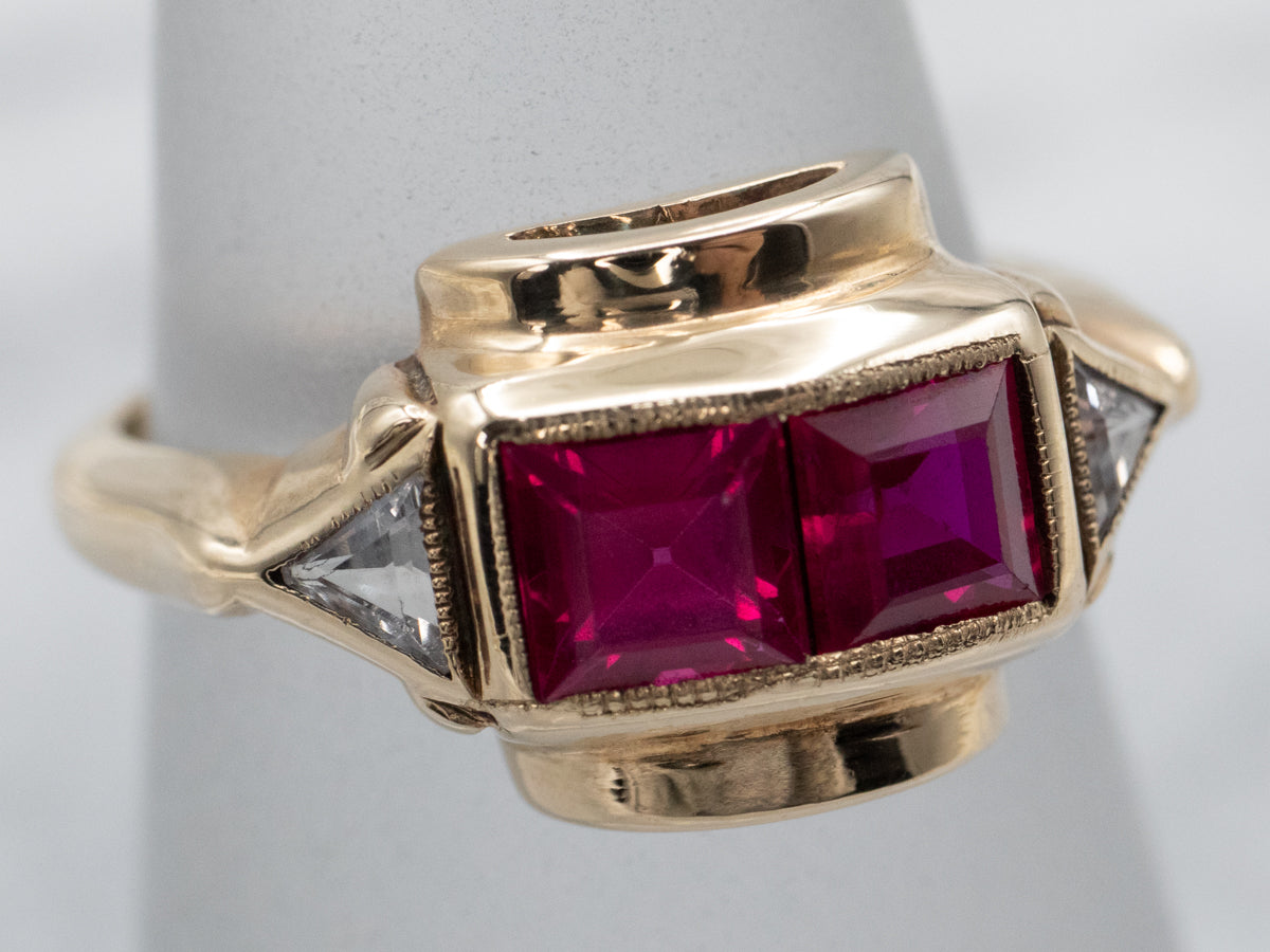 Original Vintage Synthetic Ruby and Synthetic Diamond Ring