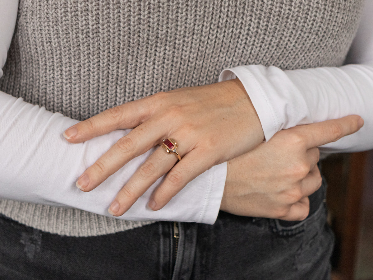 Original Vintage Synthetic Ruby and Synthetic Diamond Ring