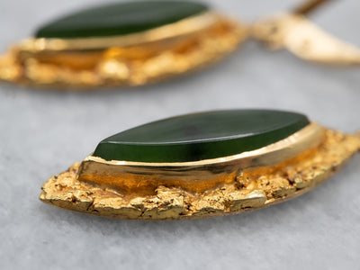 22K Gold Nugget Nephrite Jade Drop Earrings