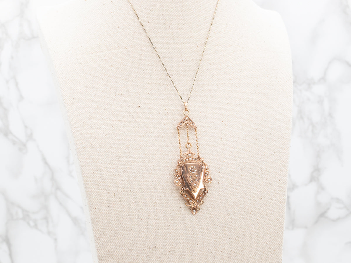 Antique Rose Gold and Seed Pearl Mourning Locket