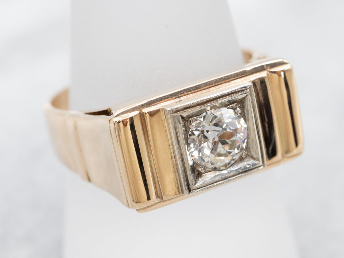 Anillo solitario de diamantes de talla europea atrevido