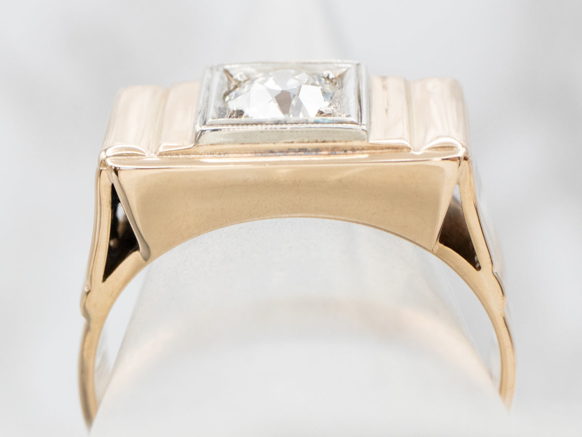 Anillo solitario de diamantes de talla europea atrevido