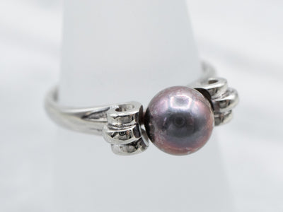 Scrolling Peacock Pearl Solitaire Ring