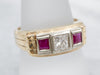 Men's Vintage Synthetic Ruby and Diamond Band
