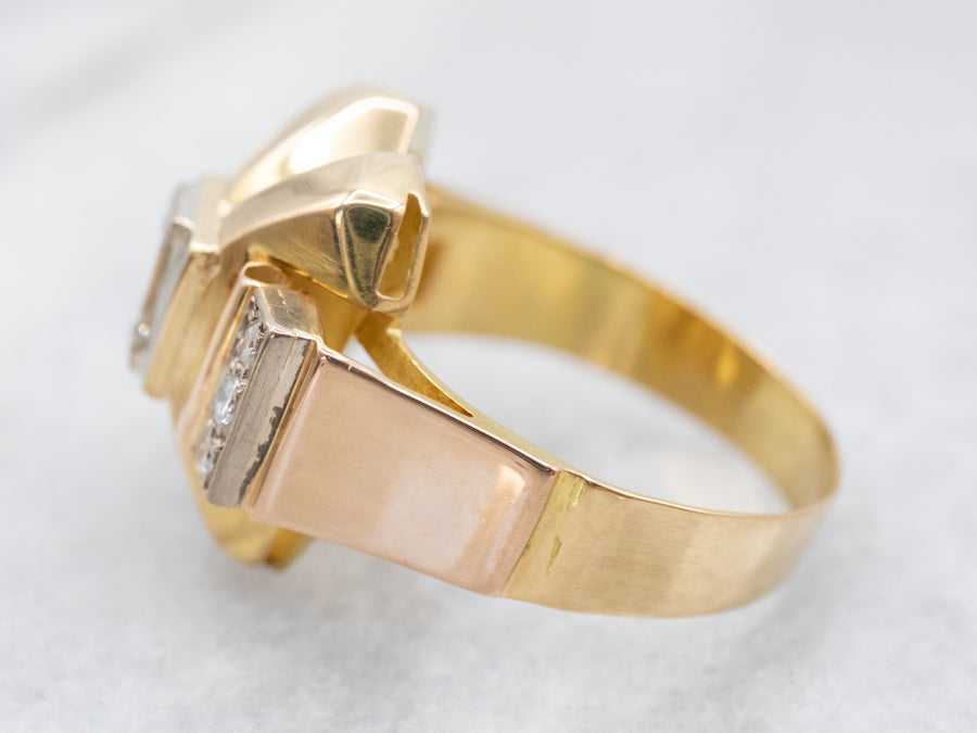 Vintage Diamond Tank Ring in Rose and Yellow Gold